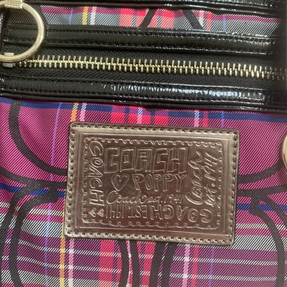 COACH POPPY Purple/Pink Tartan Plaid Glitter Outline Signature GLAM Tote #14360 - Picture 3 of 16